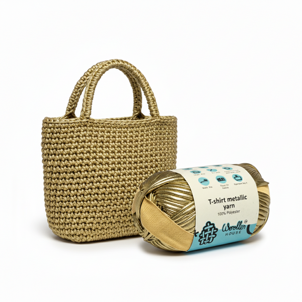 Metalic T-Shirt Yarn 6PLY by WoollenHouse - Steel Gold 5209