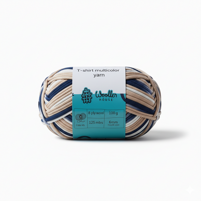 Multicolour T-Shirt Yarn - Whiteblue & Beige 5802 | Woollen House
