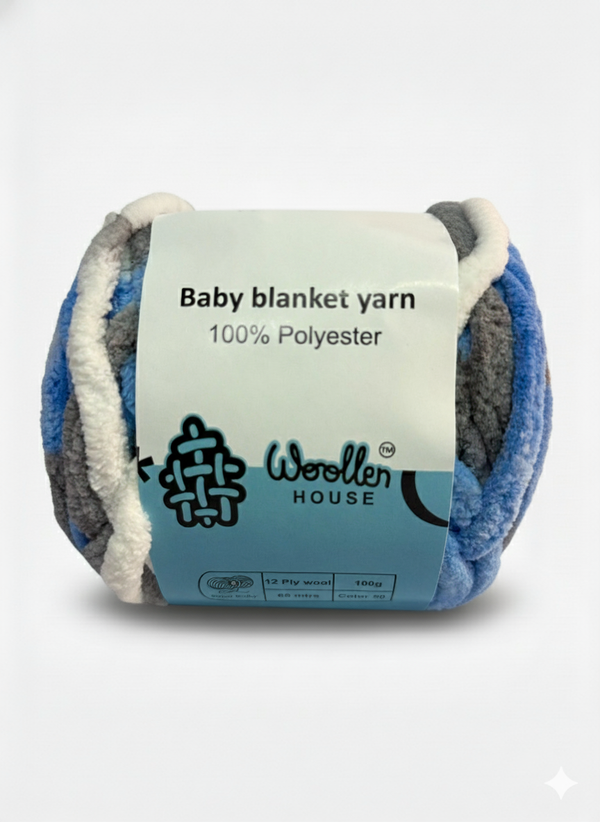 Baby Blanket Yarn by Woollen House - Greywhite & Blue 6007