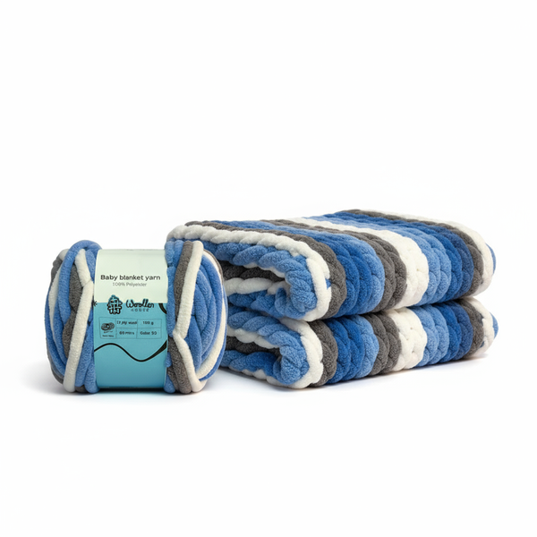 Baby Blanket Yarn by Woollen House - Greywhite & Blue 6007