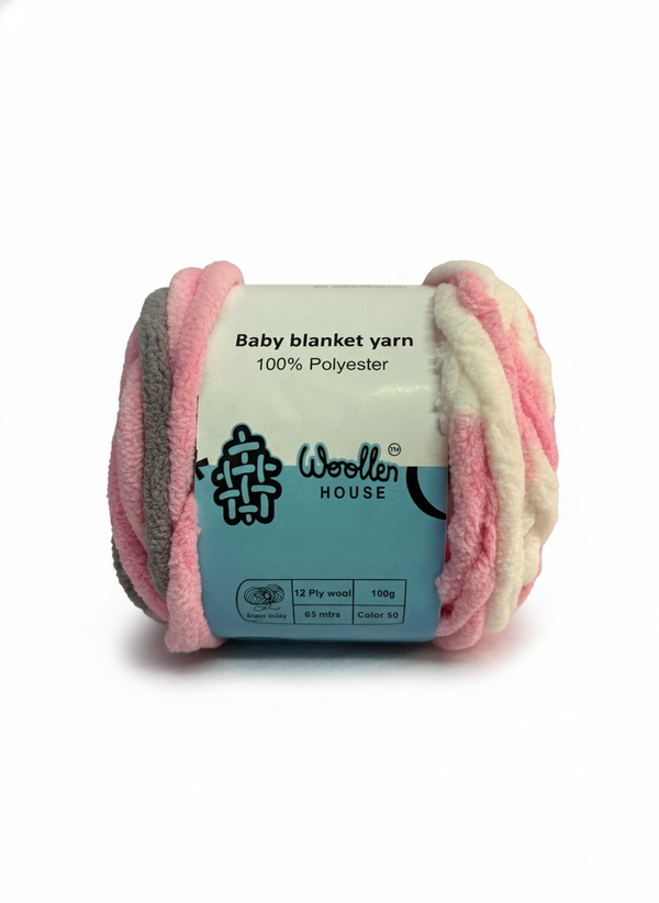 Baby Blanket Yarn by Woollen House  -  Greywhite & PInk 6012