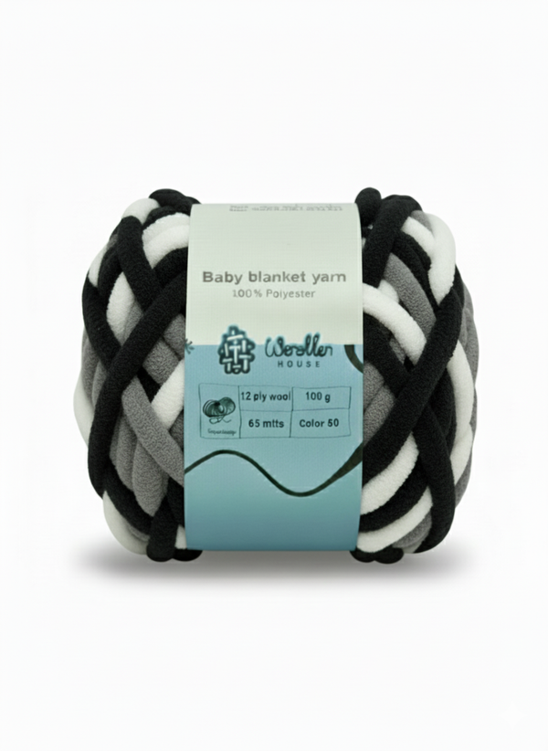 Baby Blanket Yarn by Woollen House -  Whitegrey & Black 6013