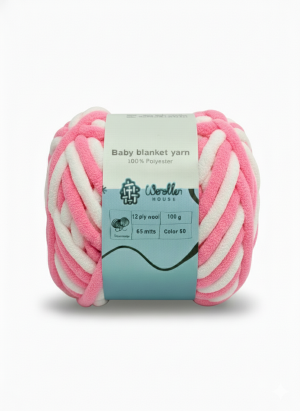 Baby Blanket Yarn by Woollen House -  BabyPink & White 6014