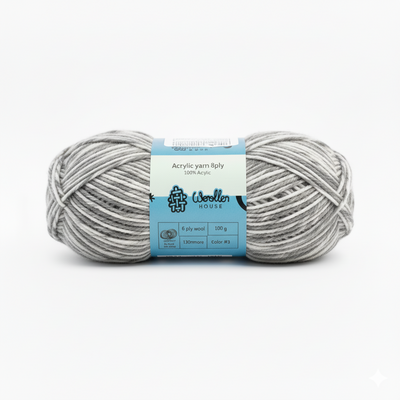 8 PLY Acrylic Yarn by Woollen House - Grey & White 7004