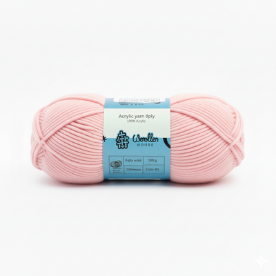 8 PLY Acrylic Yarn by Woollen House - Baby Pink 7007