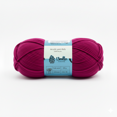 8 PLY Acrylic Yarn by Woollen House - Magenta Pink 7009