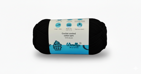 Crochet Combed 4PLY Yarn by Woollen House - Black 7203