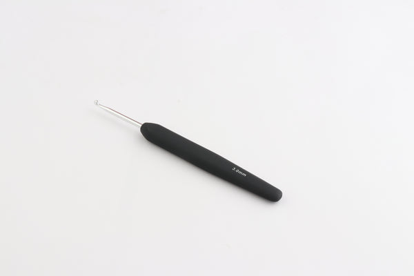 Silver Aluminium Single Ended Crochet Hook with black soft feel Handle 3.00 mm