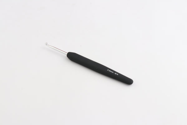 Silver Aluminium Single Ended Crochet Hook with black soft feel Handle 3.50 mm (E)