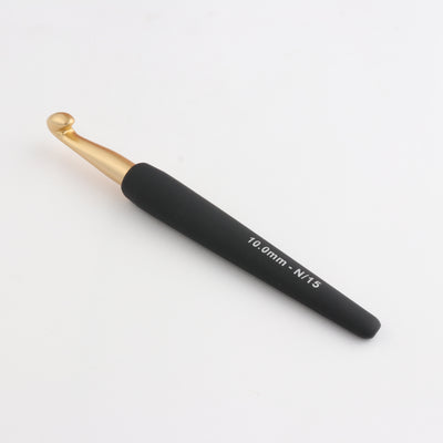 Gold Aluminum Single Ended Crochet Hooks with Black SoftÃ? FeelÃ? Handle 10.00 mm (N)