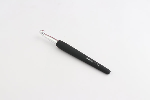 Silver Aluminium Single Ended Crochet Hook with black soft feel Handle 8.00 mm (L)