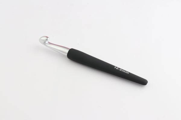 Silver Aluminium Single Ended Crochet Hook with black soft feel Handle 12.00 mm