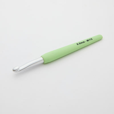 Waves Aluminium Single Ended Crochet Hooks with colorful soft feel handle 9.00mm (M) Pistachio Bliss