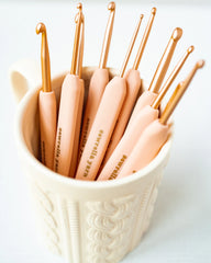 Matt Gold Aluminium Crochet hook with colorful soft feel handle - Single Ended Crochet Hook