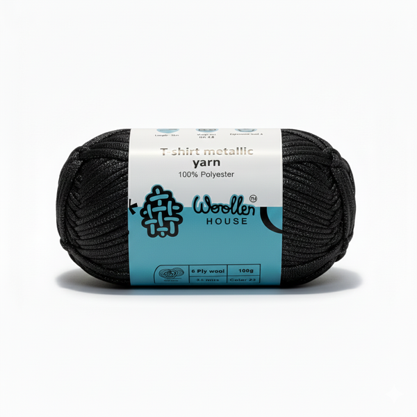 Metalic T-Shirt Yarn 6PLY by WoollenHouse - Plain Black - 5217