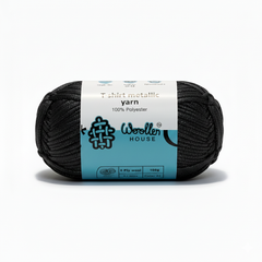 Metalic T-Shirt Yarn 6PLY by WoollenHouse - Plain Black - 5217
