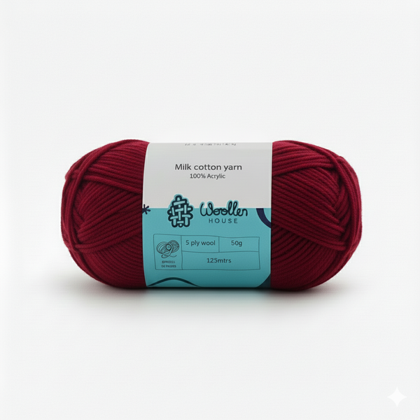Milk Cotton Yarn 5PLY by Wollen House - Dark red 4529