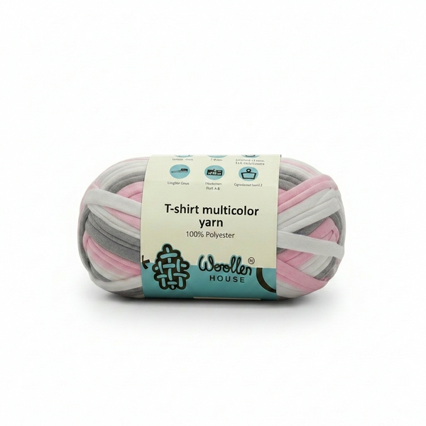 Multicolour T-Shirt Yarn by WoollenHouse - WhiteGery & Baby Pink 5809