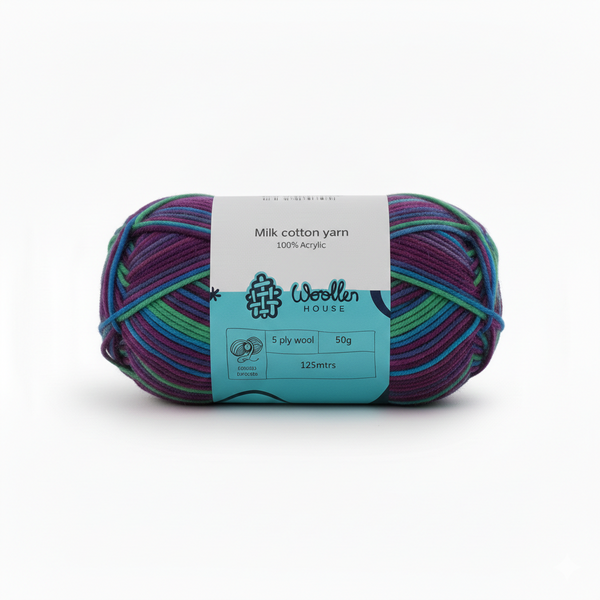 Milk Cotton Yarn 5PLY by Woollen House - Multicolour - 4534