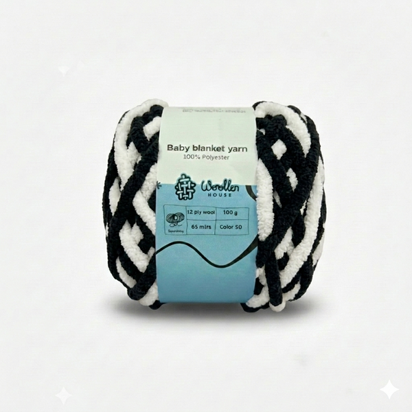 Baby Blanket Yarn by Woollen House - Black & White 6027