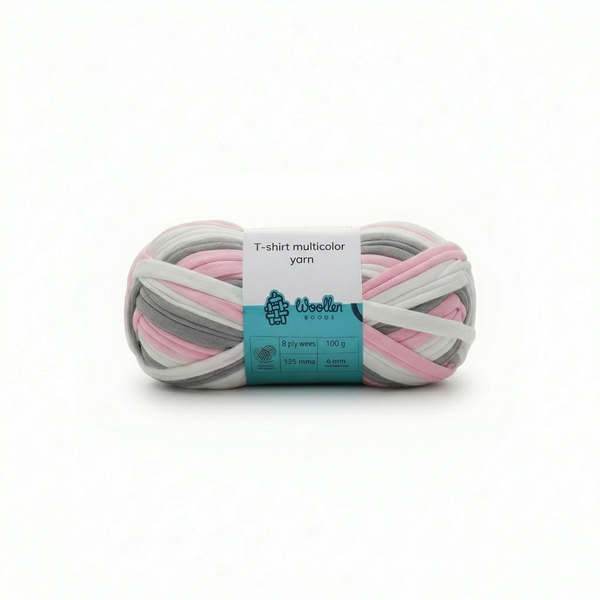 Multicolour T-Shirt Yarn by WoollenHouse - WhiteGery & Baby Pink 5809