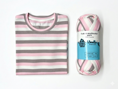 Multicolour T-Shirt Yarn by WoollenHouse - WhiteGery & Baby Pink 5809