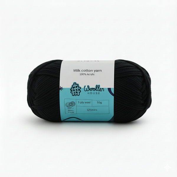 Milk Cotton Yarn 5PLY by Wollen House - Black 4530