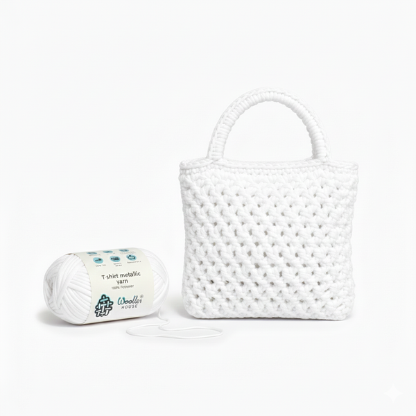 Metalic T-Shirt Yarn 6PLY by WoollenHouse -  Plain White 5218