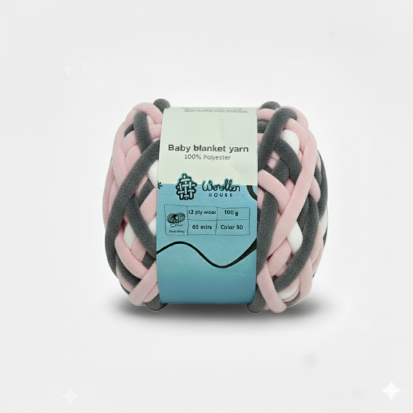 Baby Blanket Yarn by Woollen House  -  Greywhite & PInk 6012
