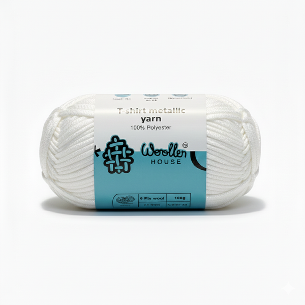 Metalic T-Shirt Yarn 6PLY by WoollenHouse -  Plain White 5218